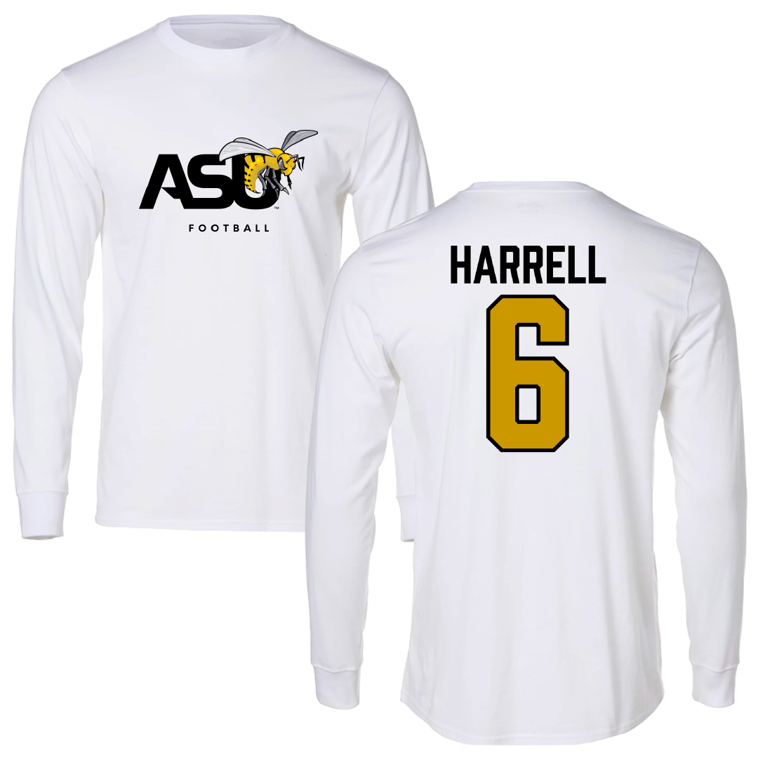 Alabama State University Football White Performance Long Sleeve - #6 Ajai Harrell