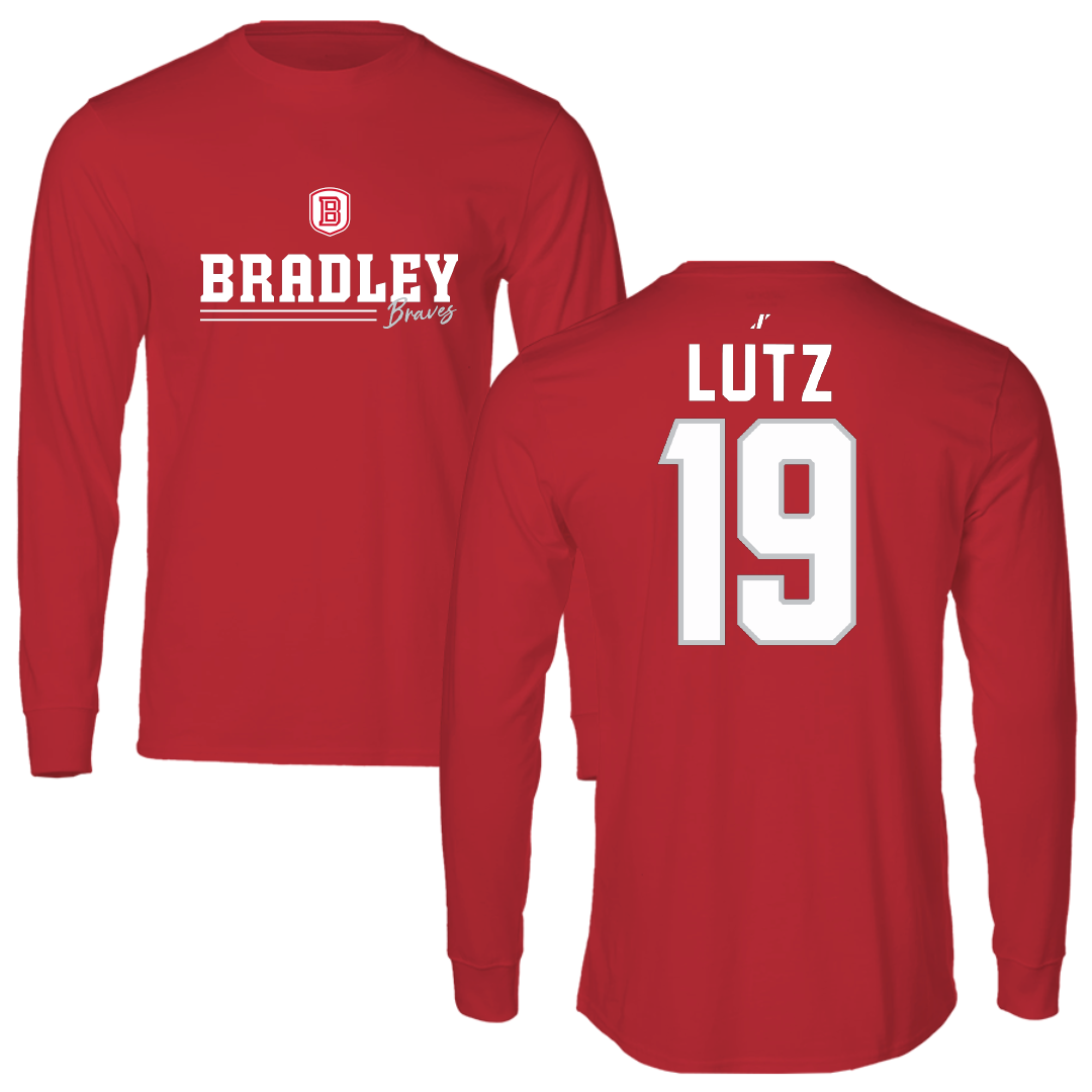 Bradley University Baseball Red General Performance Long Sleeve - #19 Travis Lutz