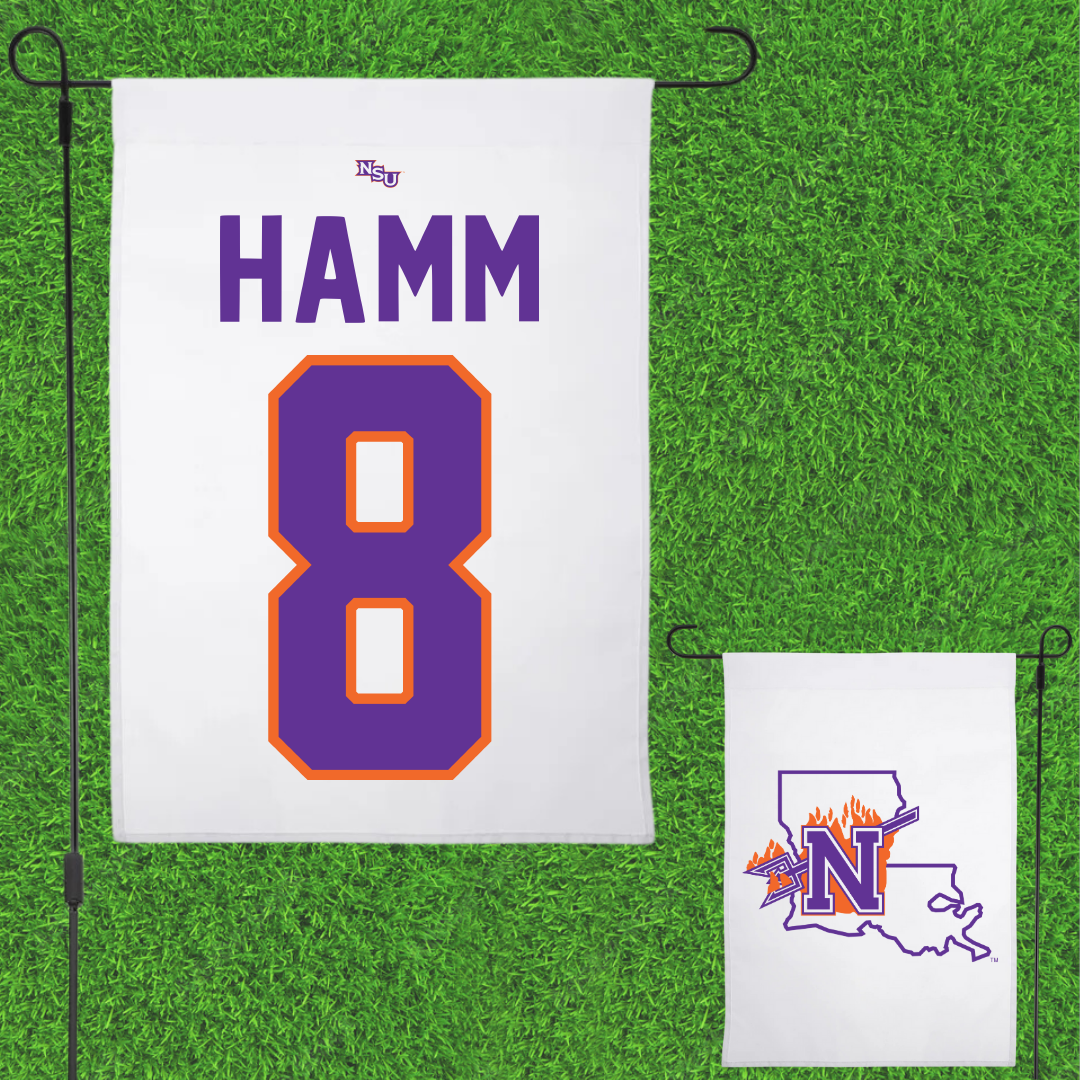 Northwestern State University Volleyball White Garden Flag - #8 Reagan Hamm