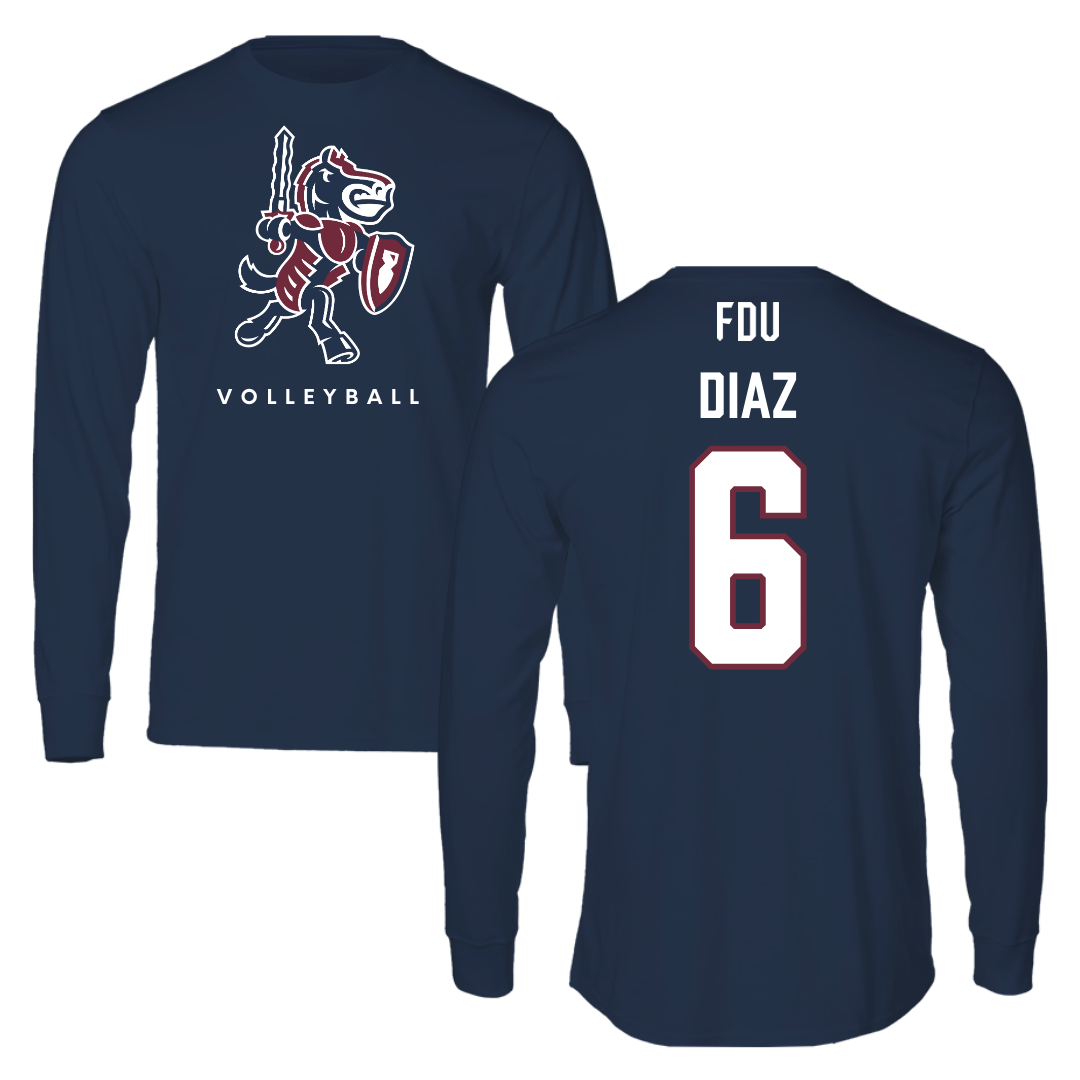 Fairleigh Dickinson University-Metropolitan Campus Volleyball Navy Performance Long Sleeve - #6 Diego Diaz