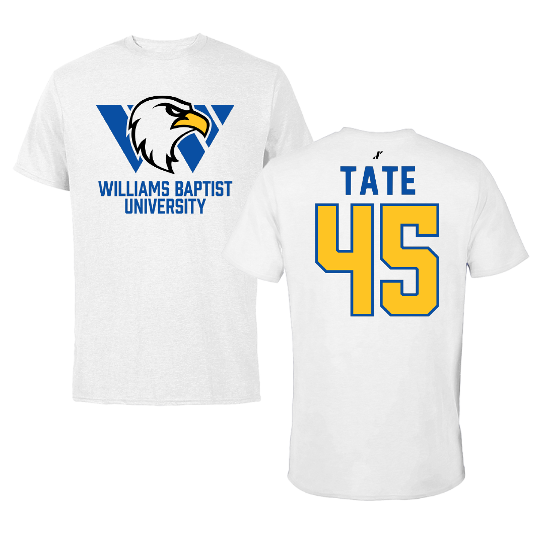 Williams Baptist University Baseball White Performance Tee - #45 Robbie Tate
