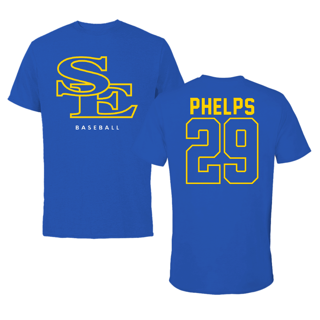 Southeastern Oklahoma State University Baseball Blue Tee - #29 Brayden Phelps