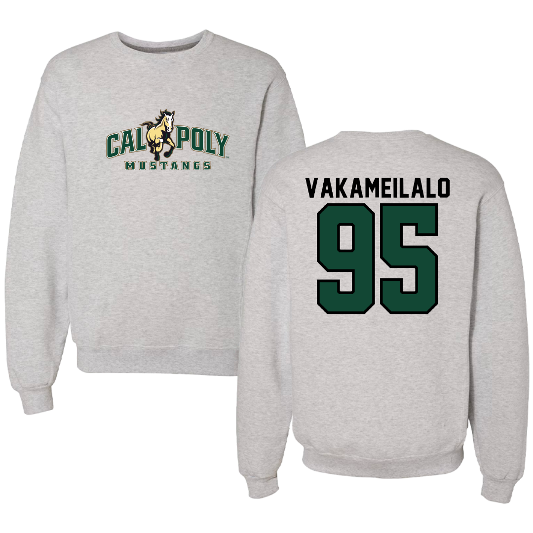 Cal Poly Football Gray Crewneck - #95 Antonio Vakameilalo