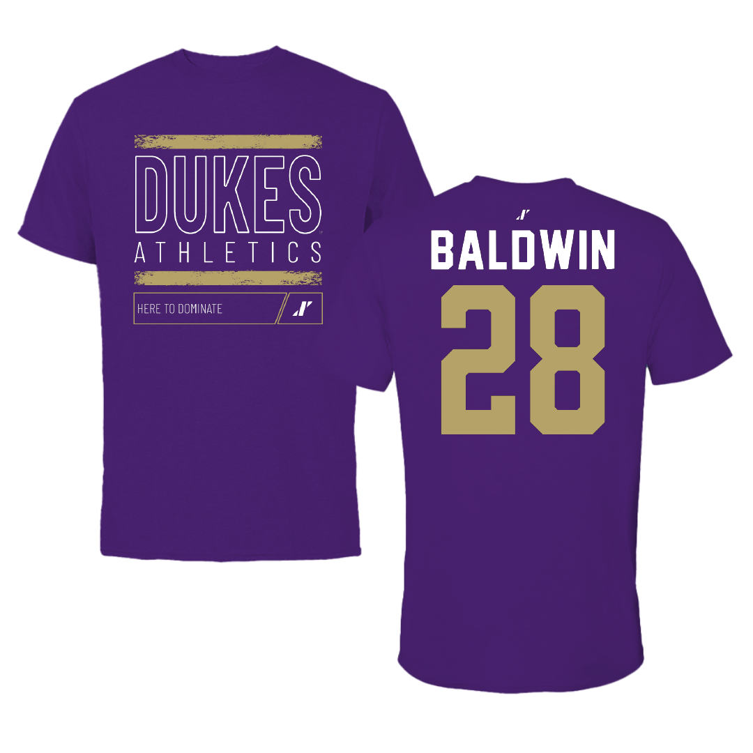 James Madison University Football Purple Dominate Tee - #28 Ke'Marion Baldwin