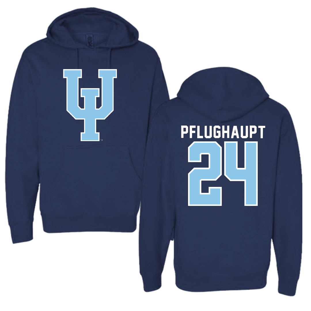 Upper Iowa University Basketball Navy Hoodie - #24 Ty Pflughaupt