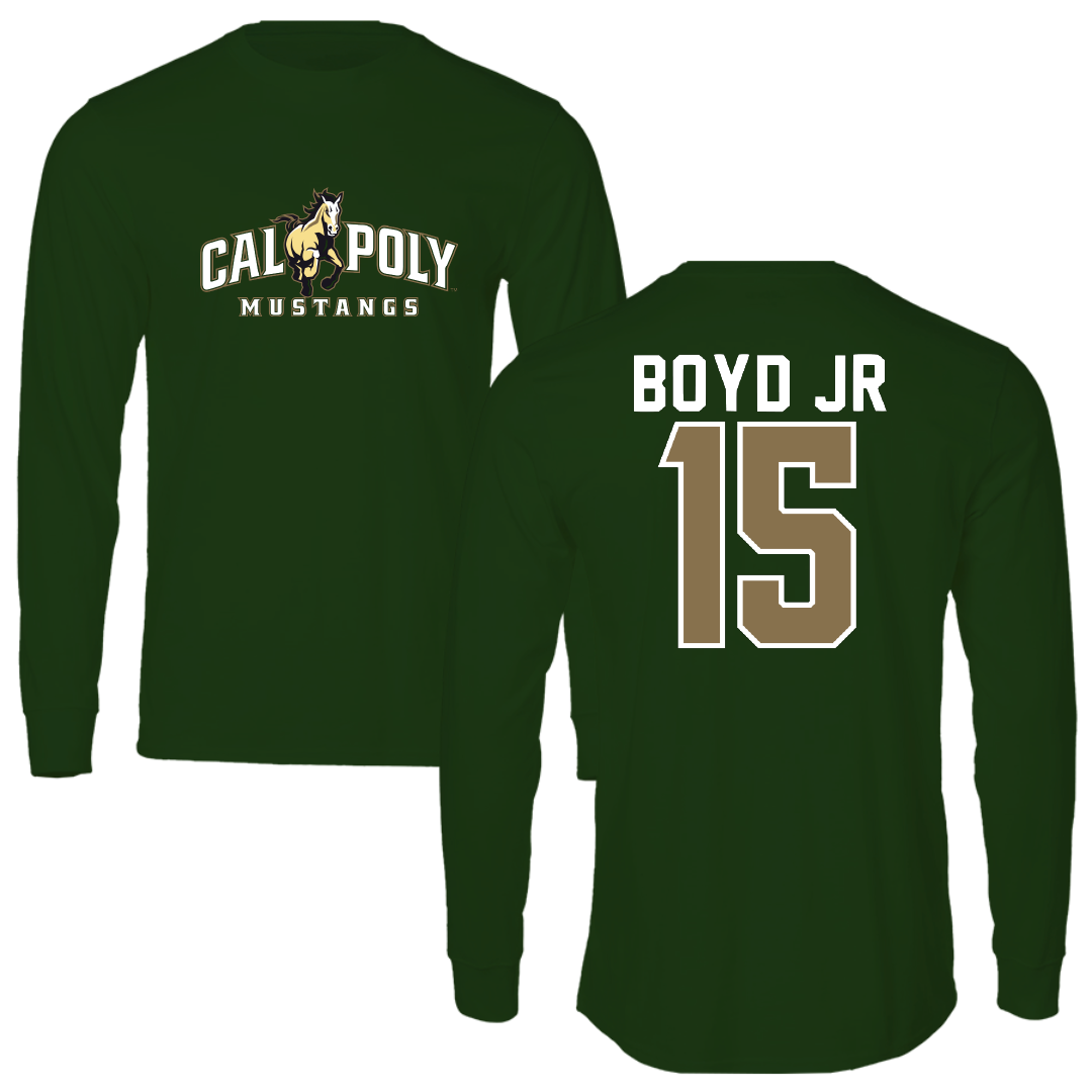 Cal Poly Football Forest Green Long Sleeve - #15 Budha Boyd Jr
