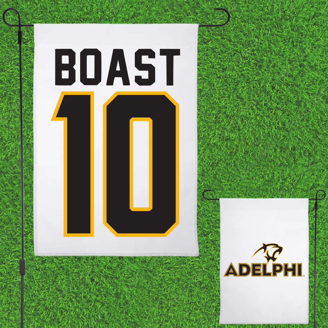 Adelphi University Soccer White Garden Flag - #10 Luca Boast