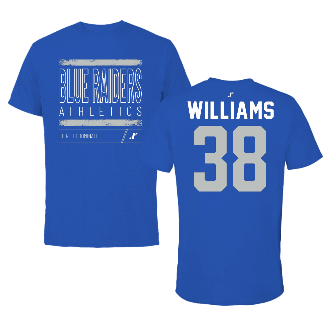 Middle Tennessee State University Ice Hockey Blue Dominate Tee - #38 Grant Williams