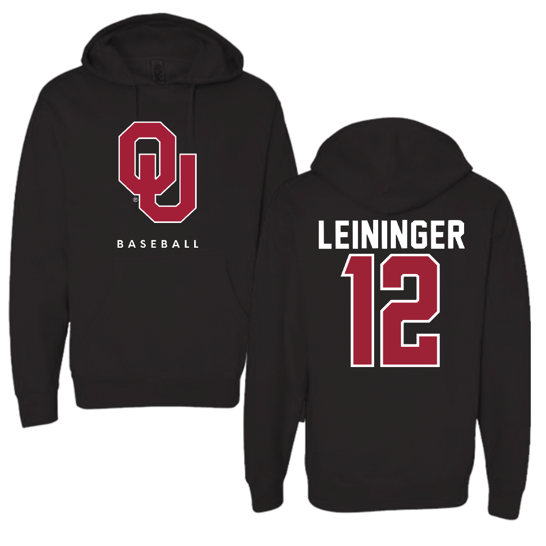 University of Oklahoma Baseball Black Hoodie - #12 Ryley Leininger