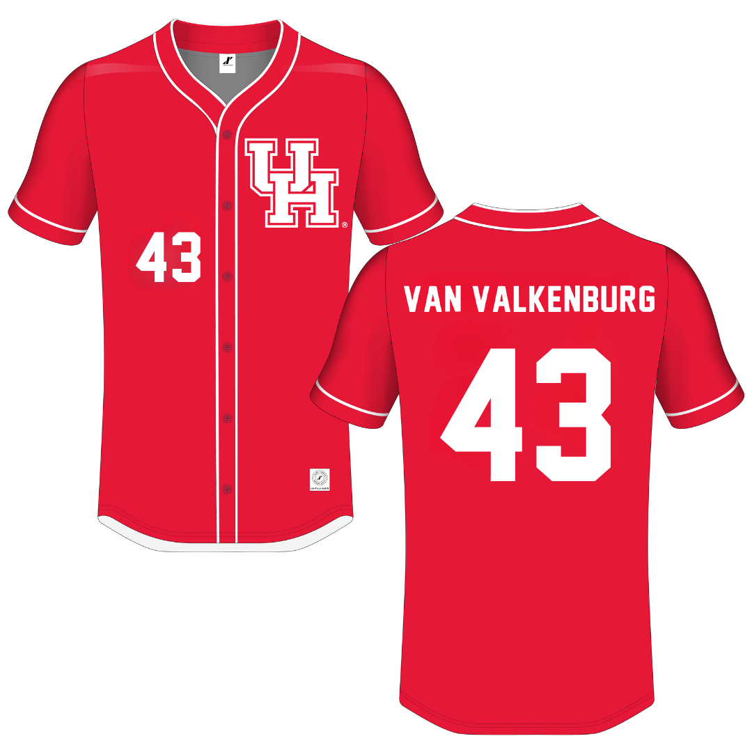 University of Houston Red Button-Down Jersey - #43 Eric Van Valkenburg