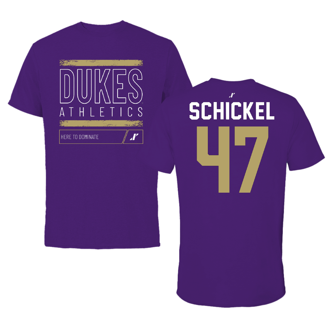 James Madison University Football Purple Dominate Tee - #47 Kaden Schickel