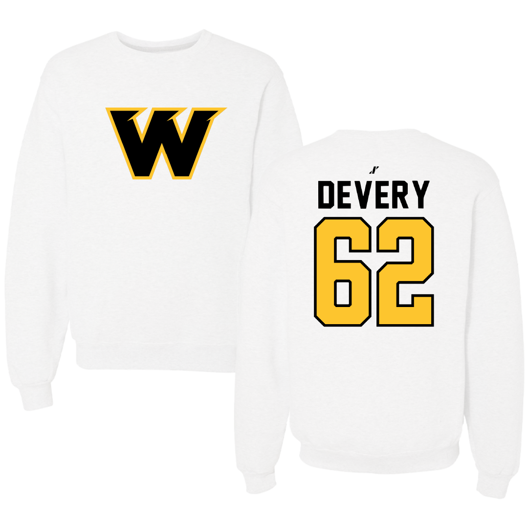 Wayne State College (Nebraska) Football White Crewneck - #62 John Devery