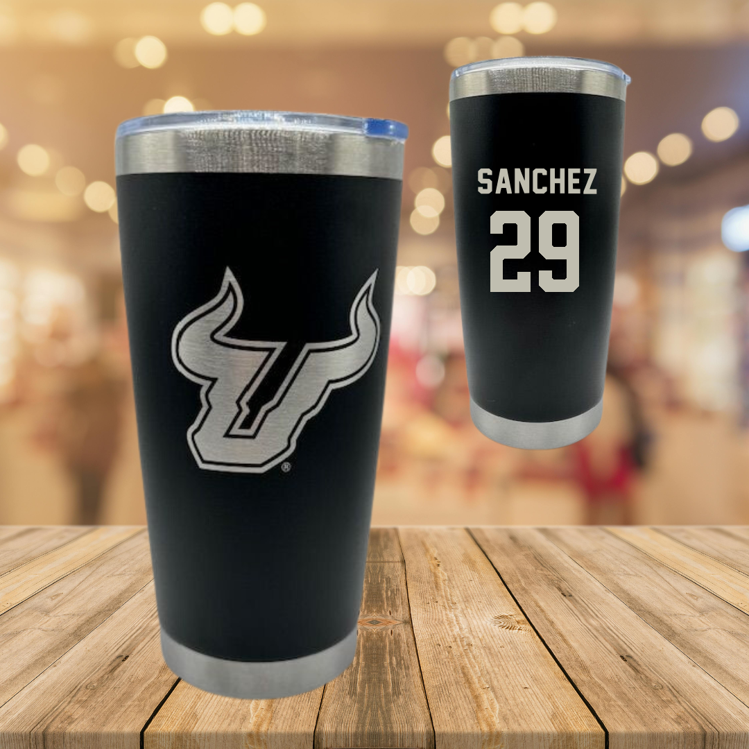 University of South Florida Baseball Black Stainless Steel Tumbler - #29 Lex Sanchez