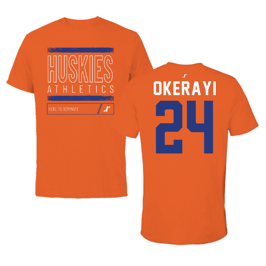 Houston Christian University Soccer Orange Dominate Tee - #24 Ryan Okerayi