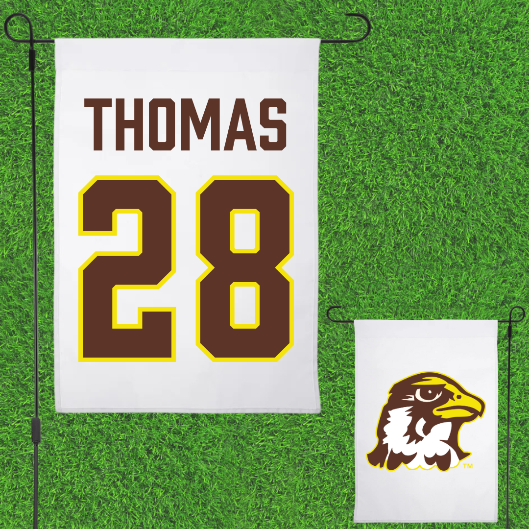 Quincy University Football White Garden Flag - #28 Bryson Thomas