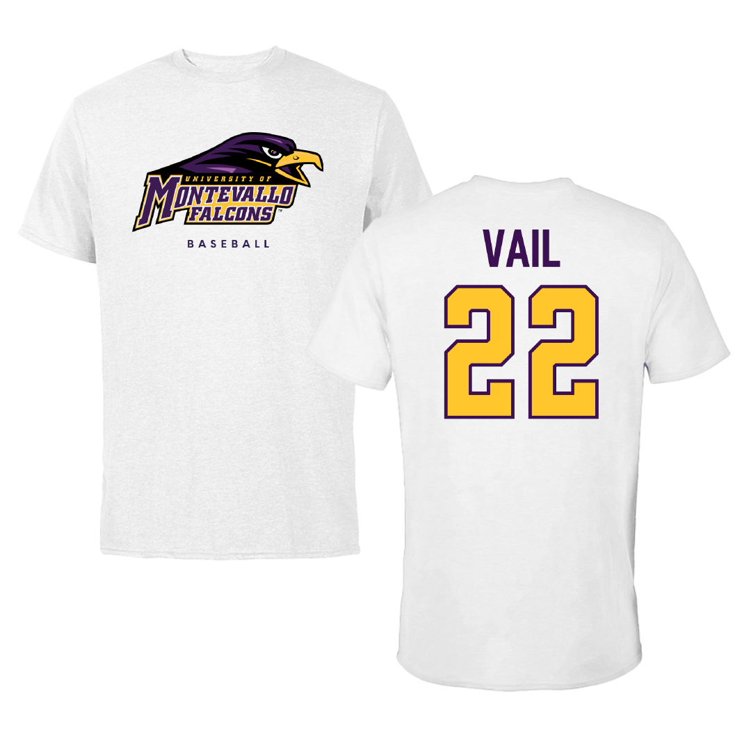 University of Montevallo Baseball White Performance Tee - #22 Bodie Vail
