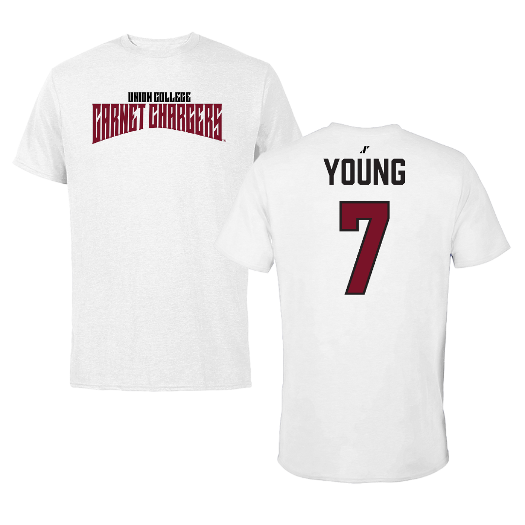 Union College Ice Hockey (M) White Classic Performance Tee - #7 Nick Young