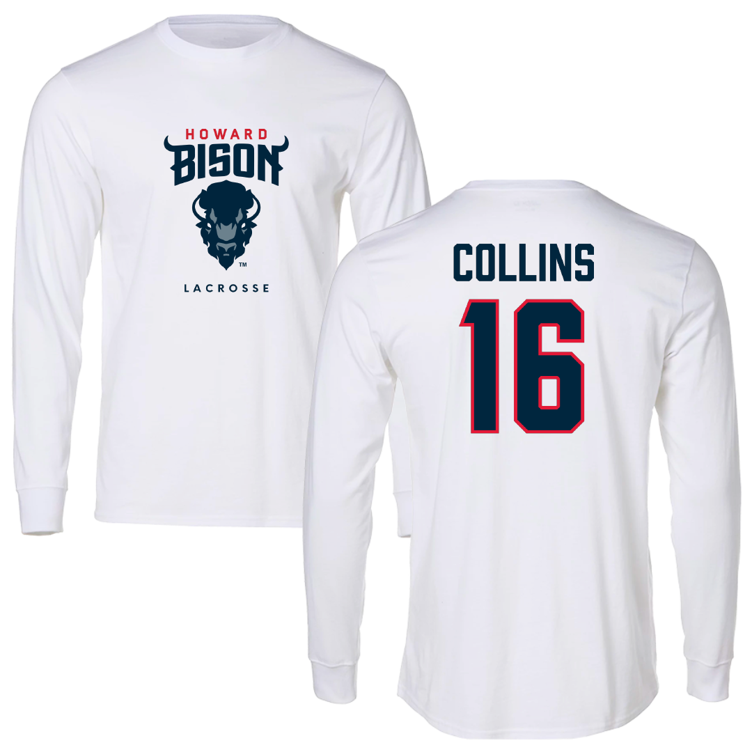Howard University Lacrosse (W) White Performance Long Sleeve - #16 Layla Collins