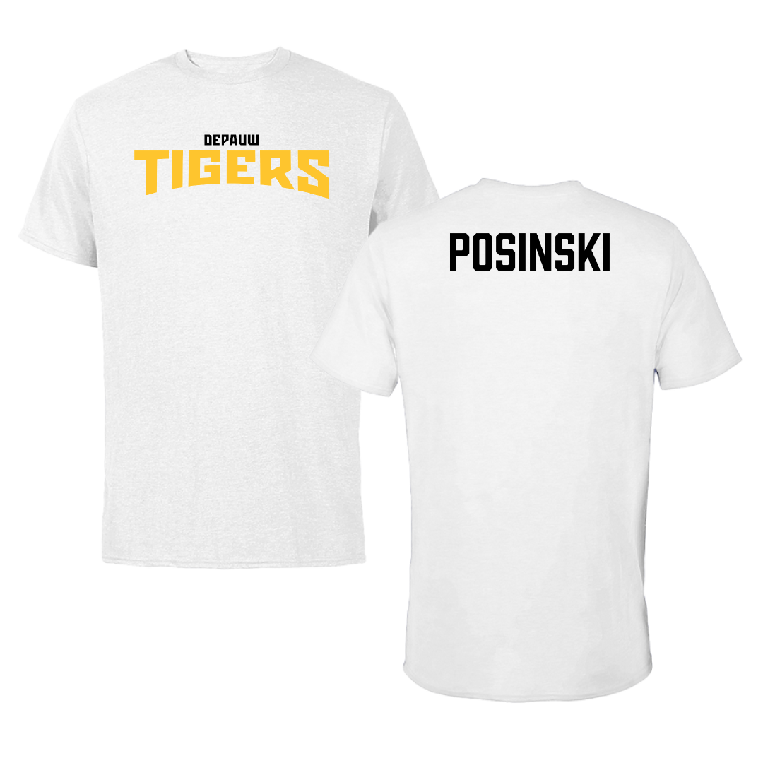 DePauw University Swimming & Diving White Classic Performance Tee - Zach Posinski