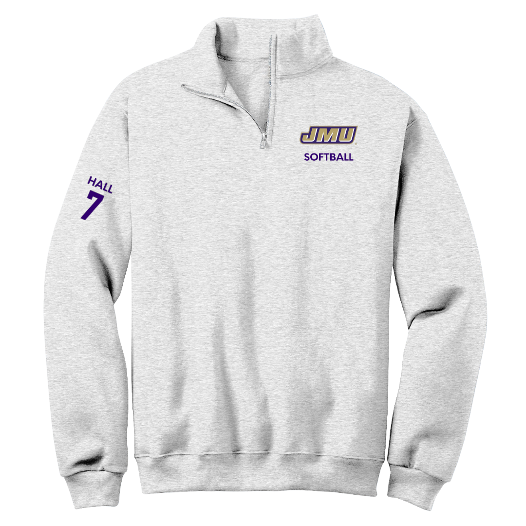 James Madison University Softball Light Gray Quarter-Zip - #7 Jasmine Hall