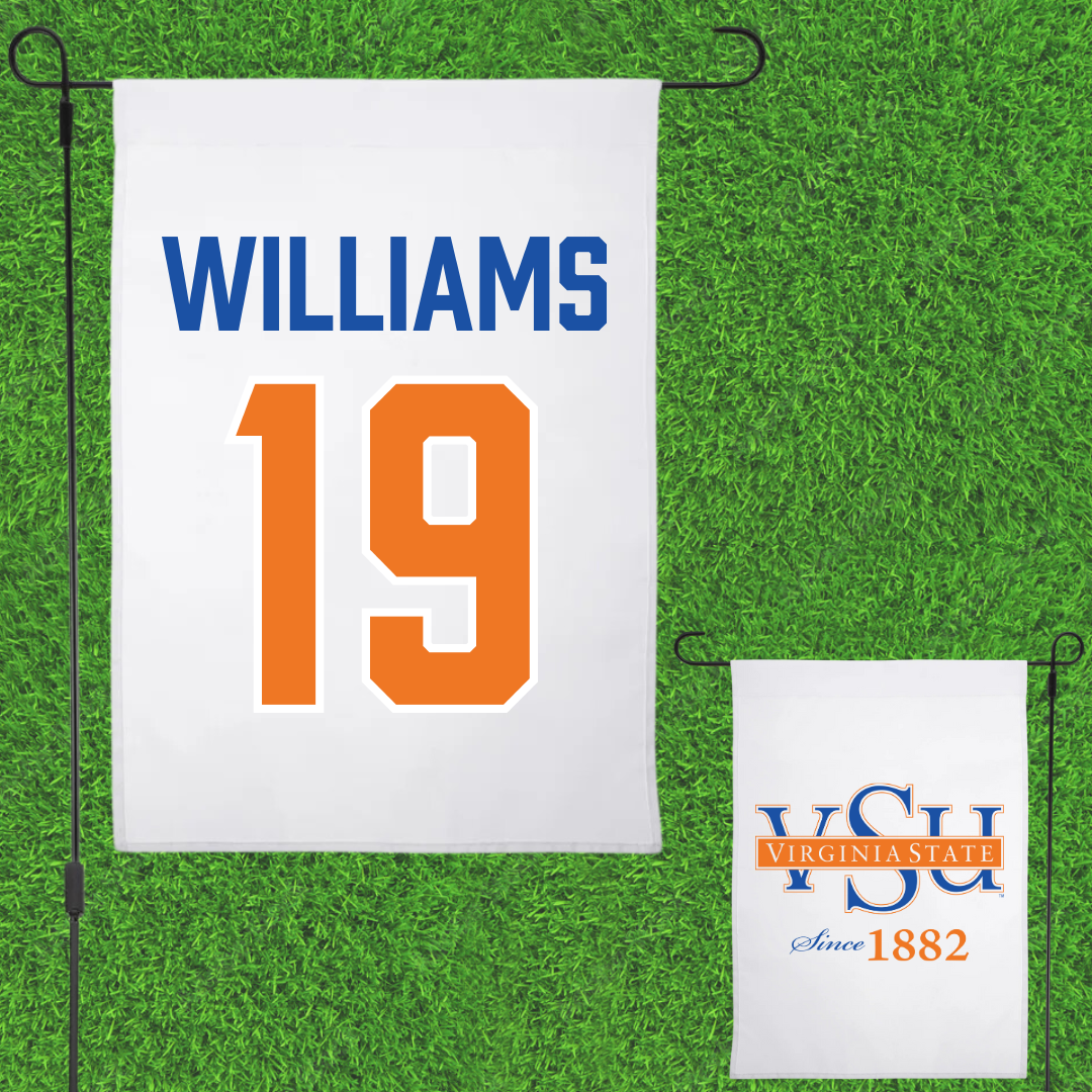 Virginia State University Baseball White Garden Flag - #19 Jy’Quez Williams