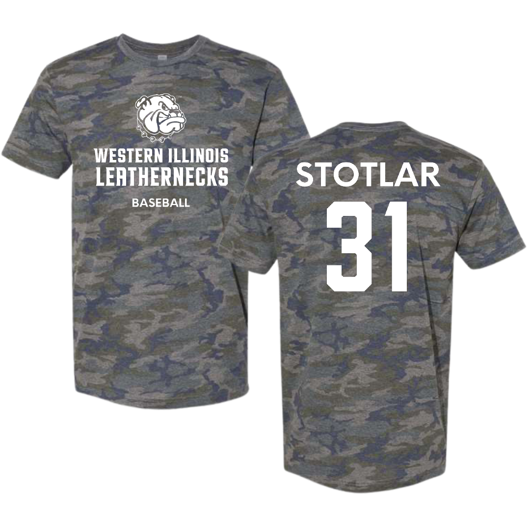Western Illinois University Baseball Vintage Camo Tee - #31 Karsten Stotlar