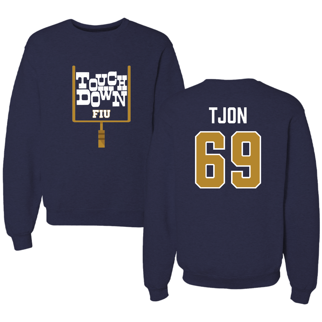 Florida International University Football Navy Touchdown Crewneck - #69 Ming Tjon