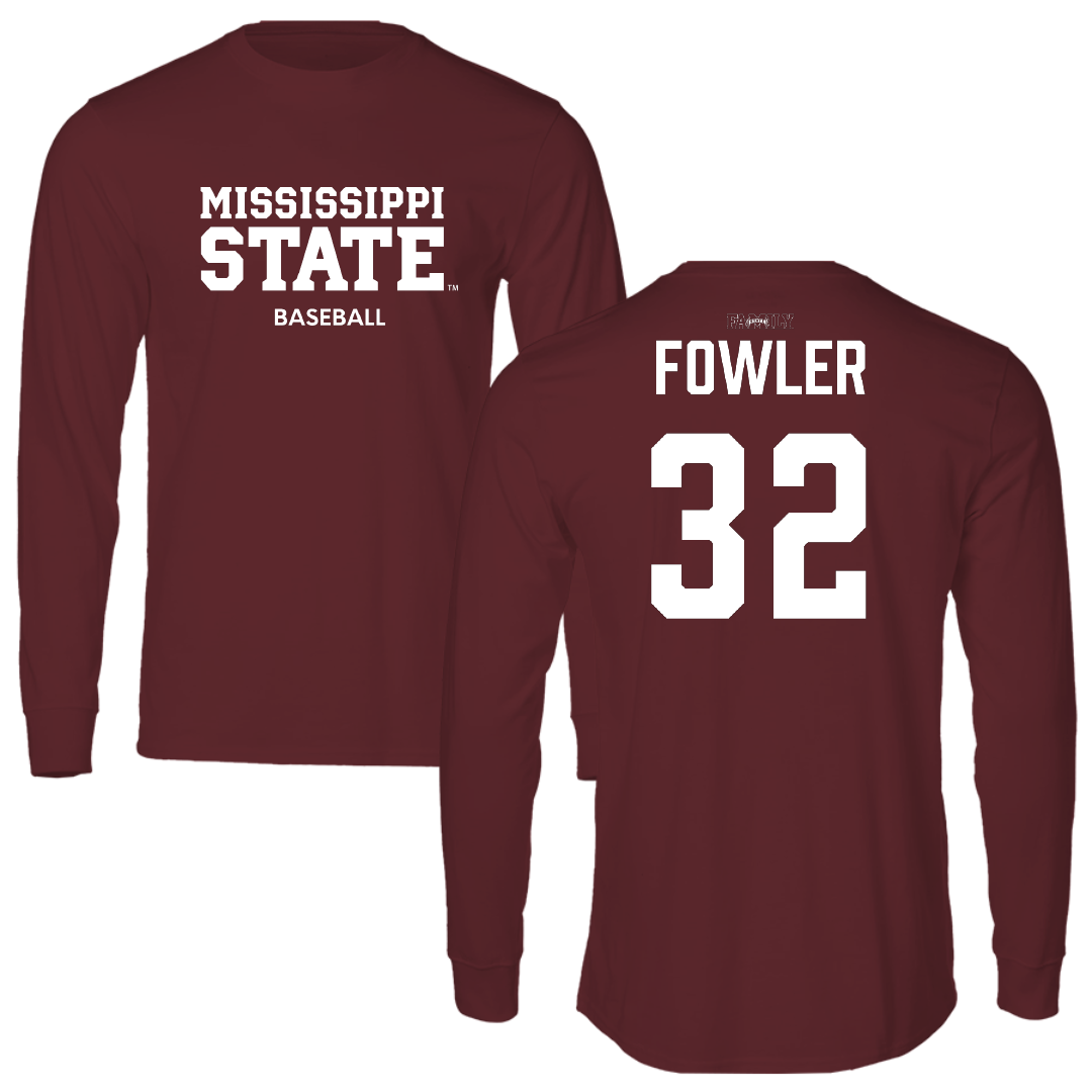 Mississippi State University Baseball Maroon Performance Long Sleeve - #32 Peyton Fowler