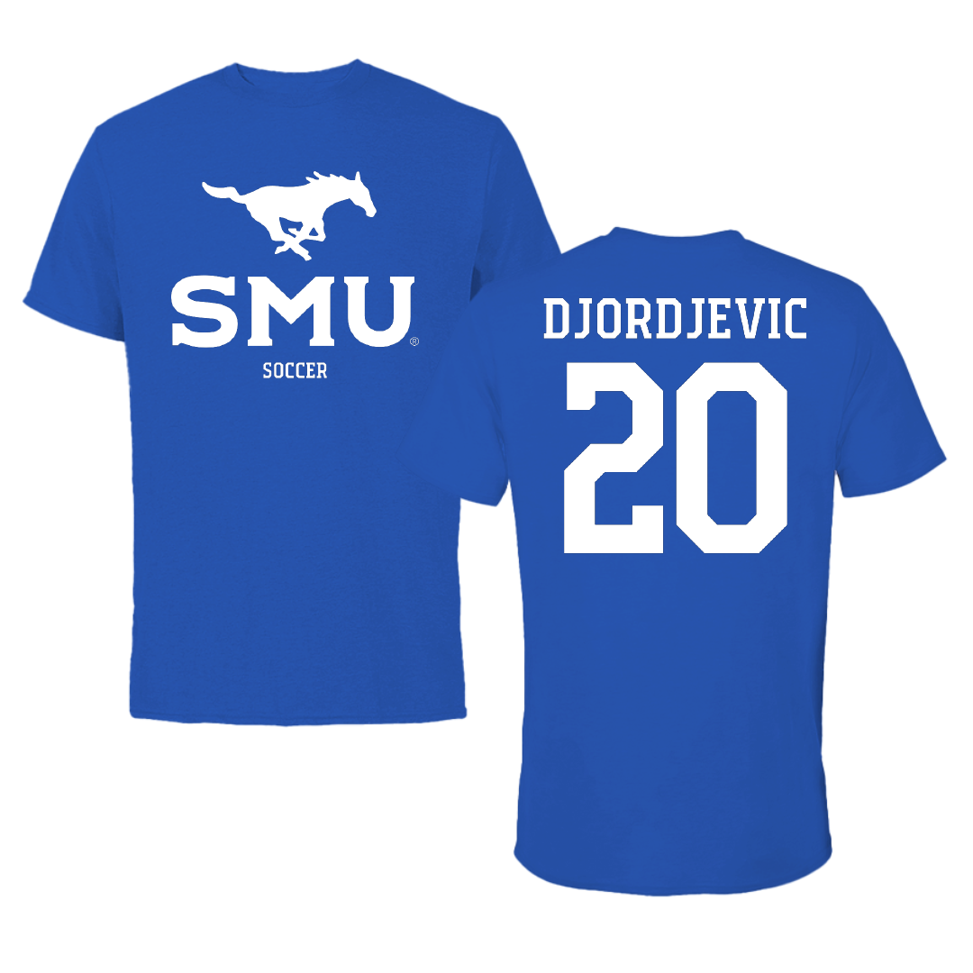 Southern Methodist University Soccer (M) Blue Mascot Performance Tee - #20 Nikola Djordjevic