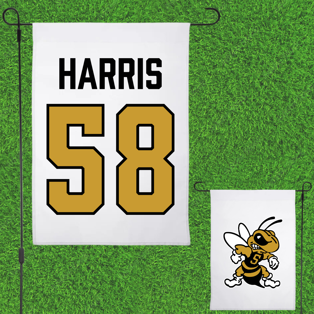 West Virginia State University Football White Garden Flag - #58 Dontae Harris
