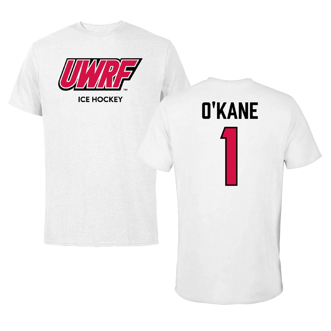 University of Wisconsin-River Falls Ice Hockey (W) White Block Performance Tee - #1 Jordan O'Kane