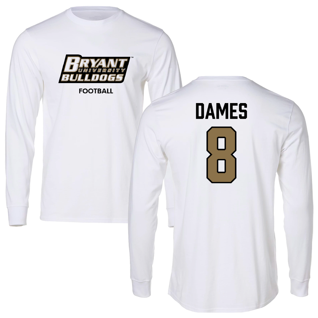 Bryant University Football White Performance Long Sleeve - #8 Javin Dames
