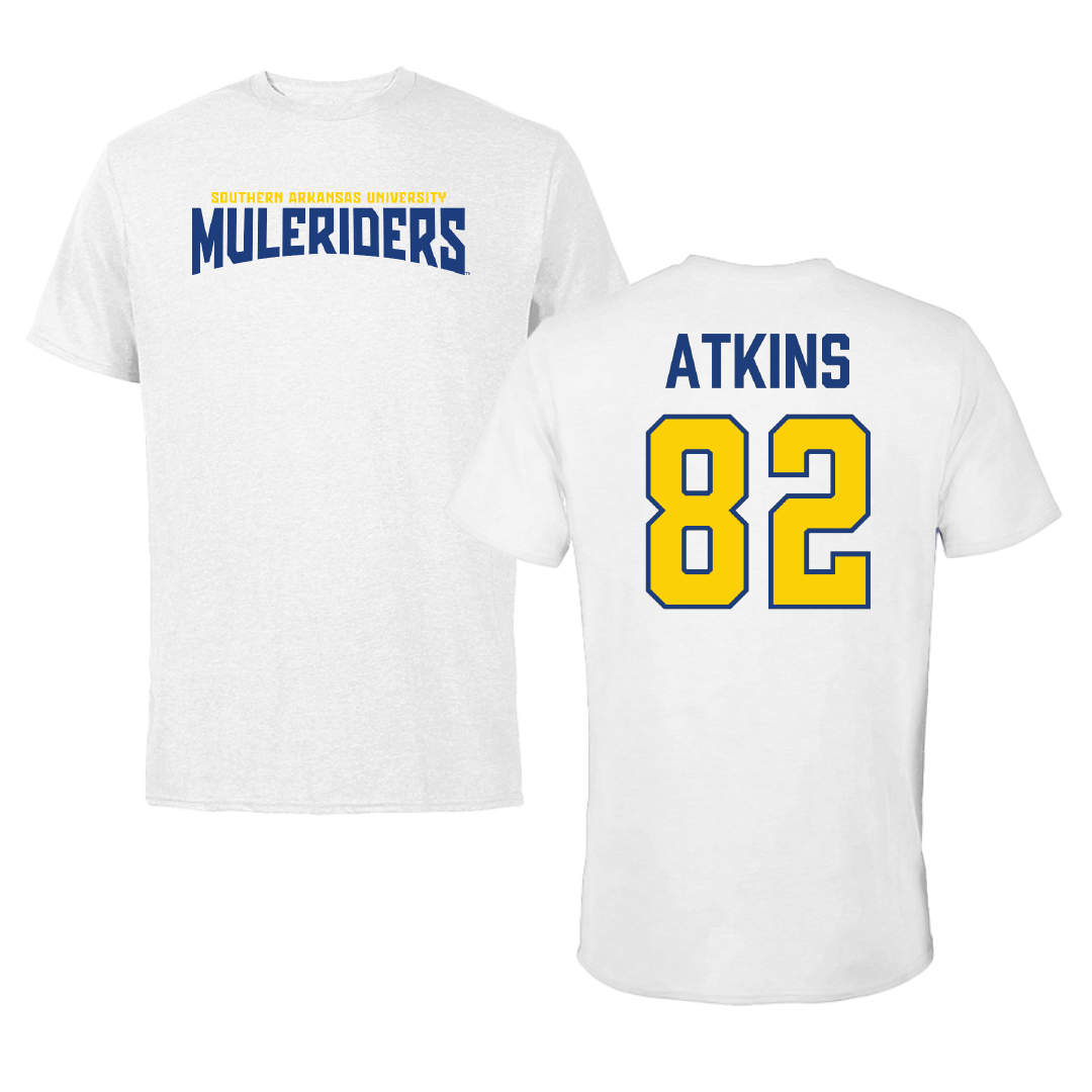 Southern Arkansas University Football White Classic Tee - #82 David Atkins