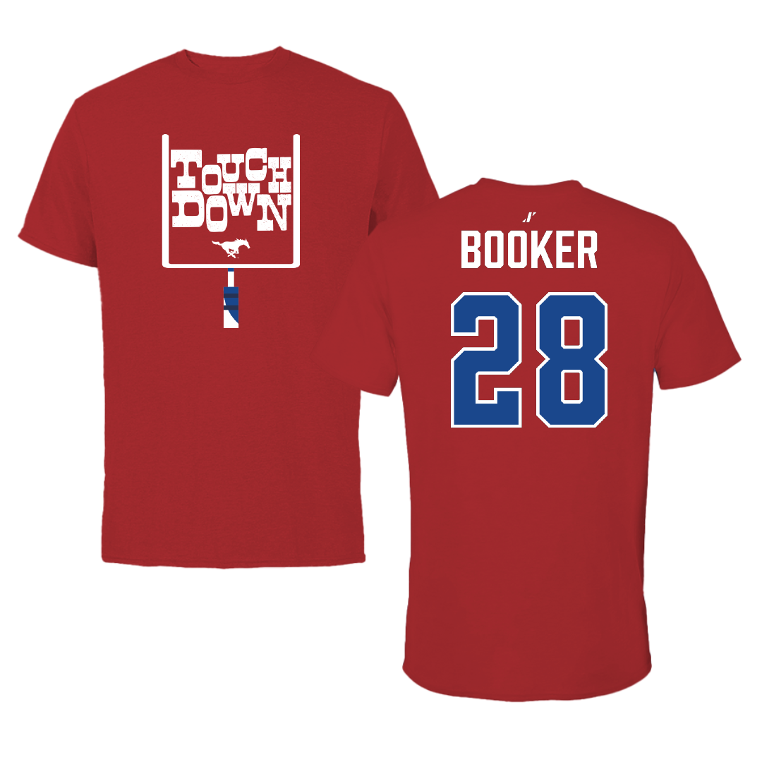 Southern Methodist University Football Canvas Red Touchdown Tee - #28 Brandon Booker