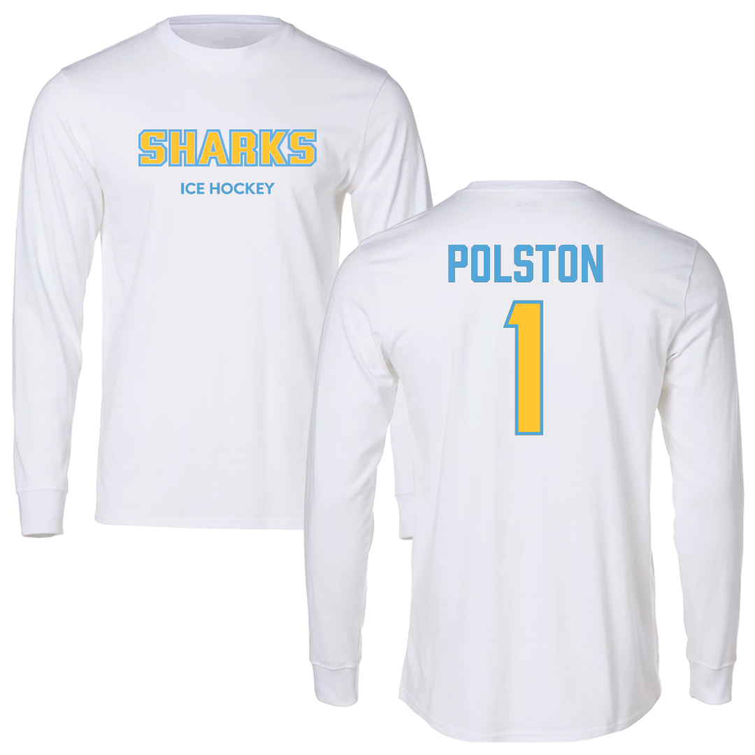 Long Island University Ice Hockey (M) White Performance Long Sleeve - #1 Michael Polston