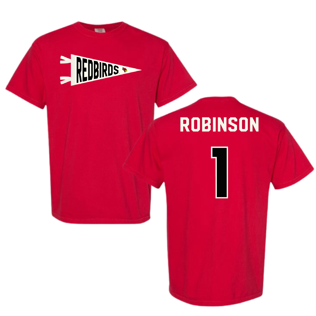 Illinois State University Baseball Red Pennant Comfort Colors Tee - #1 Shai Robinson