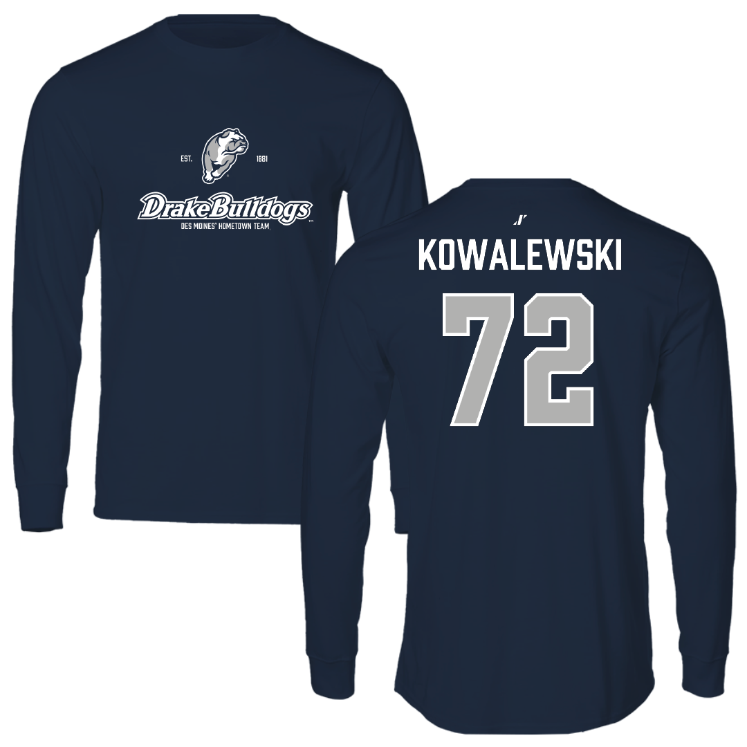 Drake University Football Navy General Long Sleeve - #72 Will Kowalewski