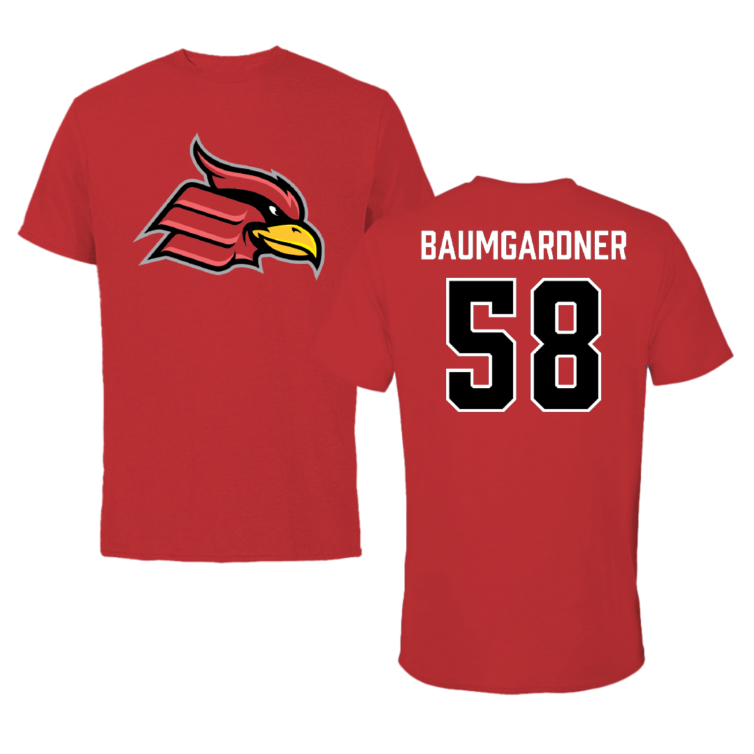 Wheeling University Football Red Tee - #58 Mason Baumgardner