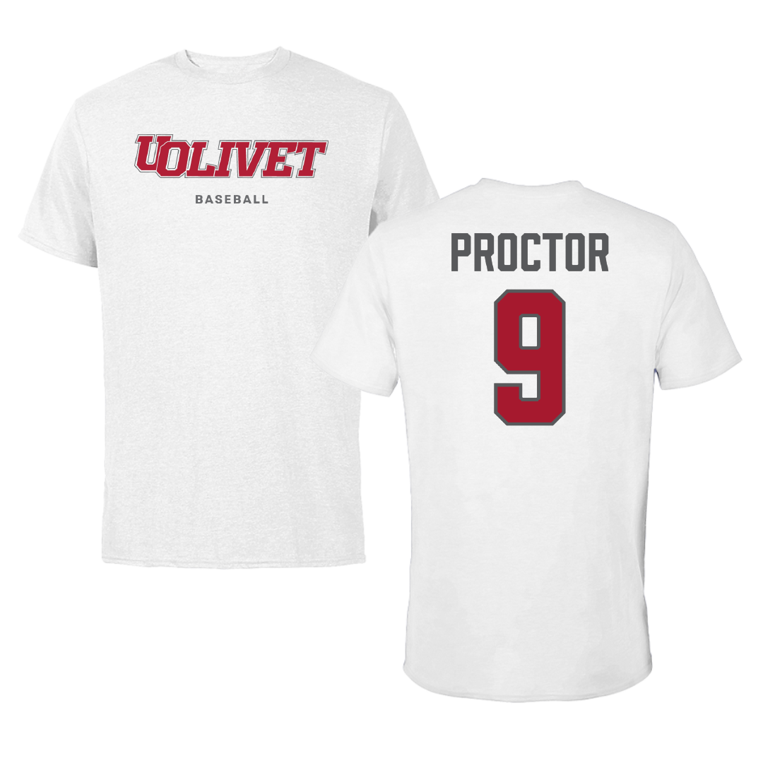 The University of Olivet Baseball White Tee - #9 Grady Proctor