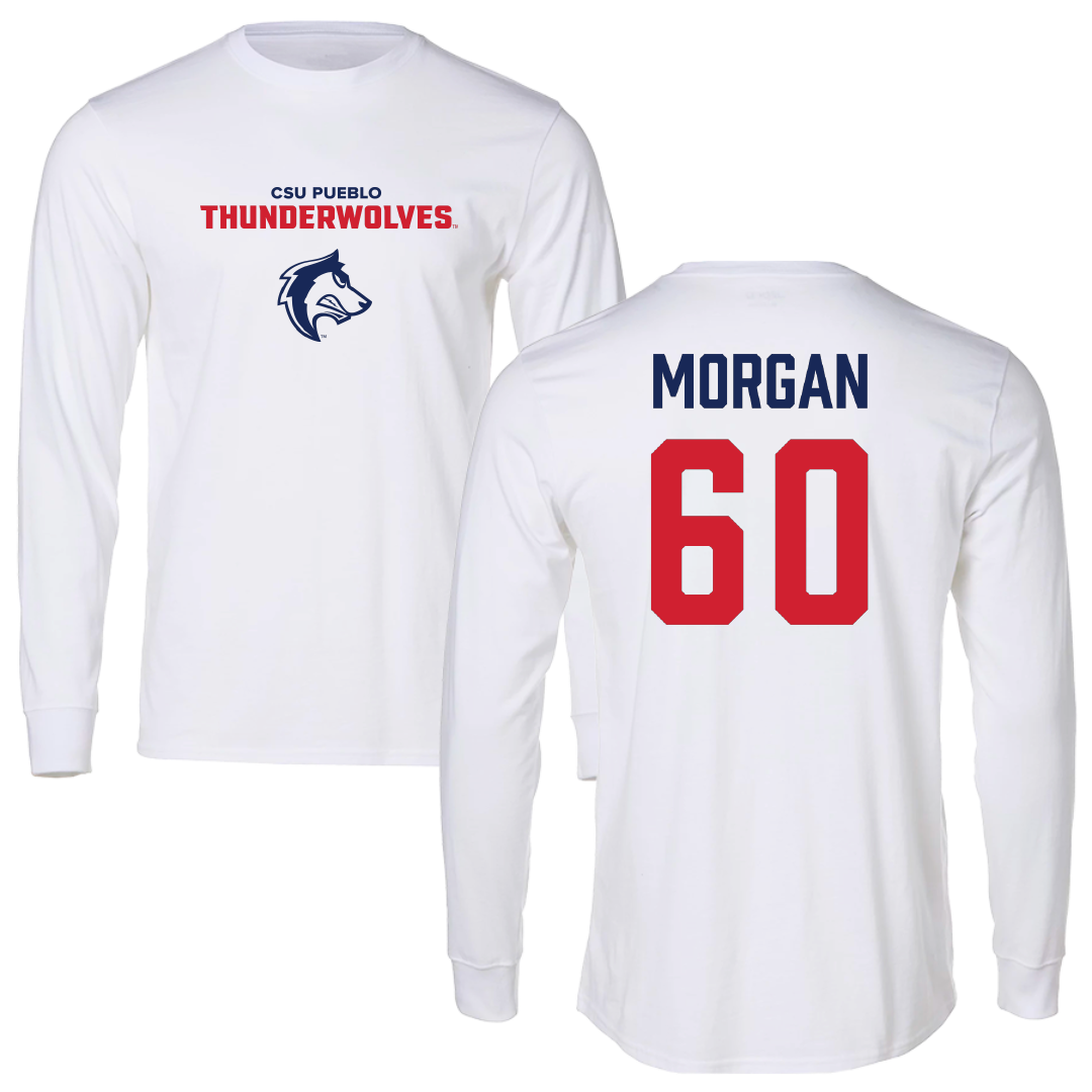 Colorado State University-Pueblo Football White Performance Long Sleeve - #60 Owen Morgan