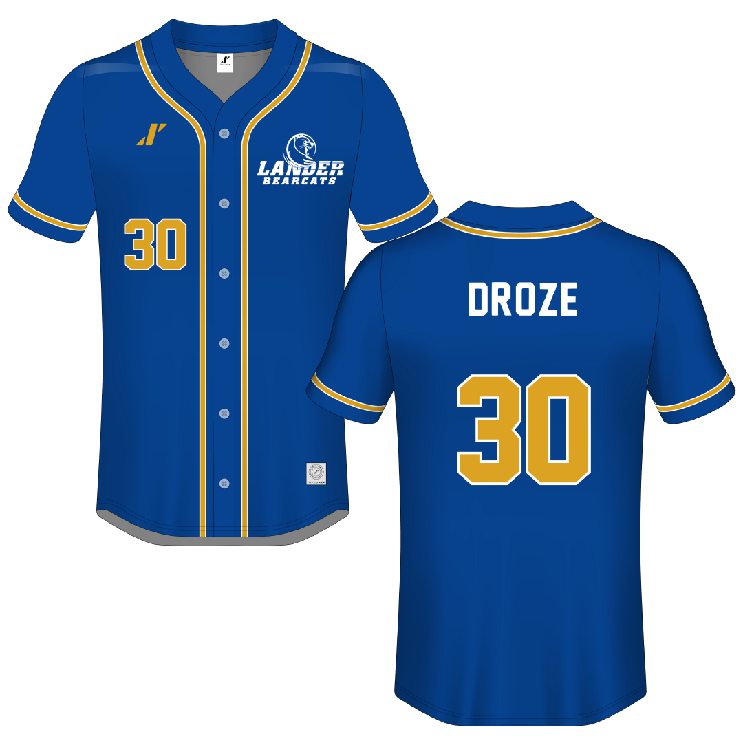 Lander University Blue Button-Down Jersey - #30 Connor Droze
