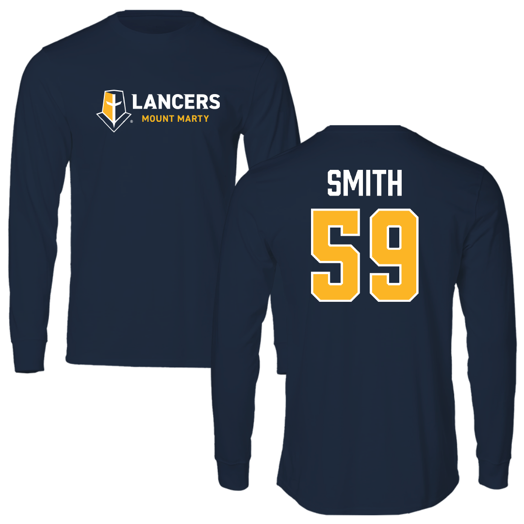 Mount Marty University Football Navy Performance Long Sleeve - #59 Zacchaeus Smith
