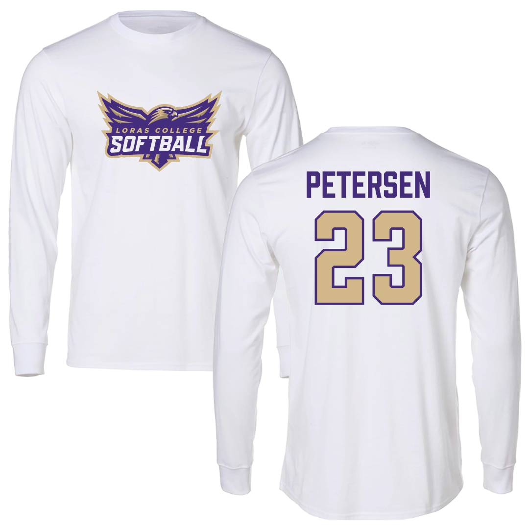 Loras College Softball White Softball Long Sleeve - #23 Addisyn Petersen