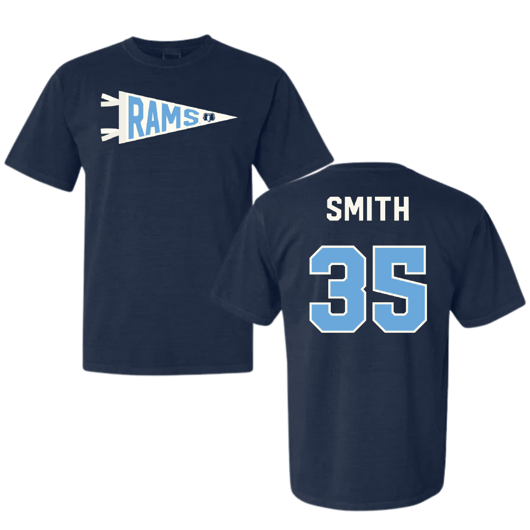 University of Rhode Island Basketball Navy Pennant Comfort Colors Tee - #35 Jameson Smith
