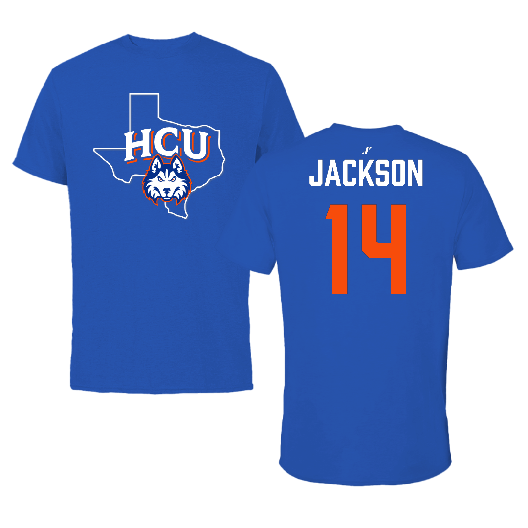 Houston Christian University Baseball Blue State Tee - #14 Tyree Jackson