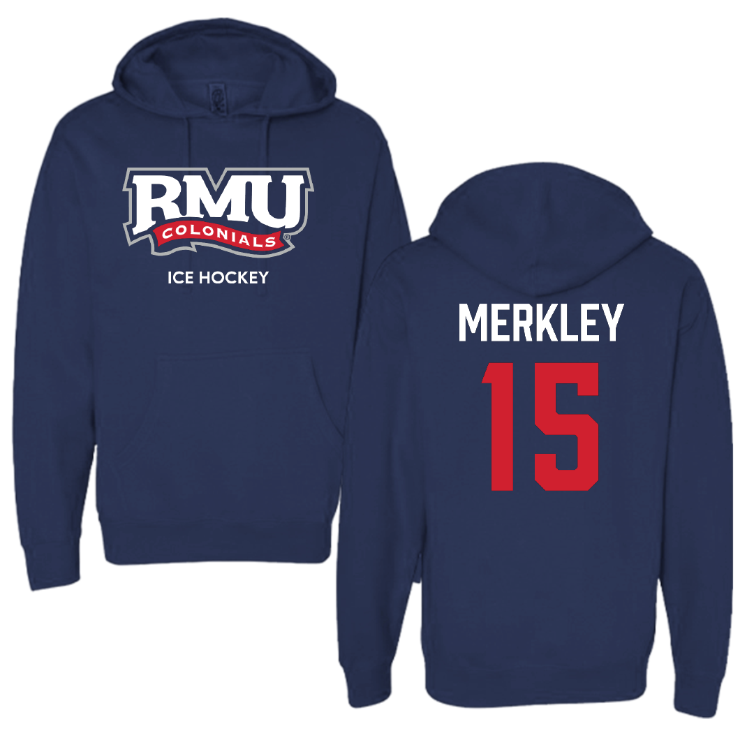 Robert Morris University Ice Hockey (M) Navy Hoodie - #15 Charles Merkley