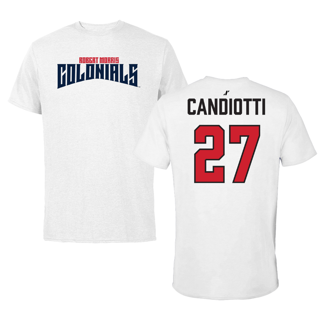 Robert Morris University Softball White Classic Performance Tee - #27 Isabella Candiotti