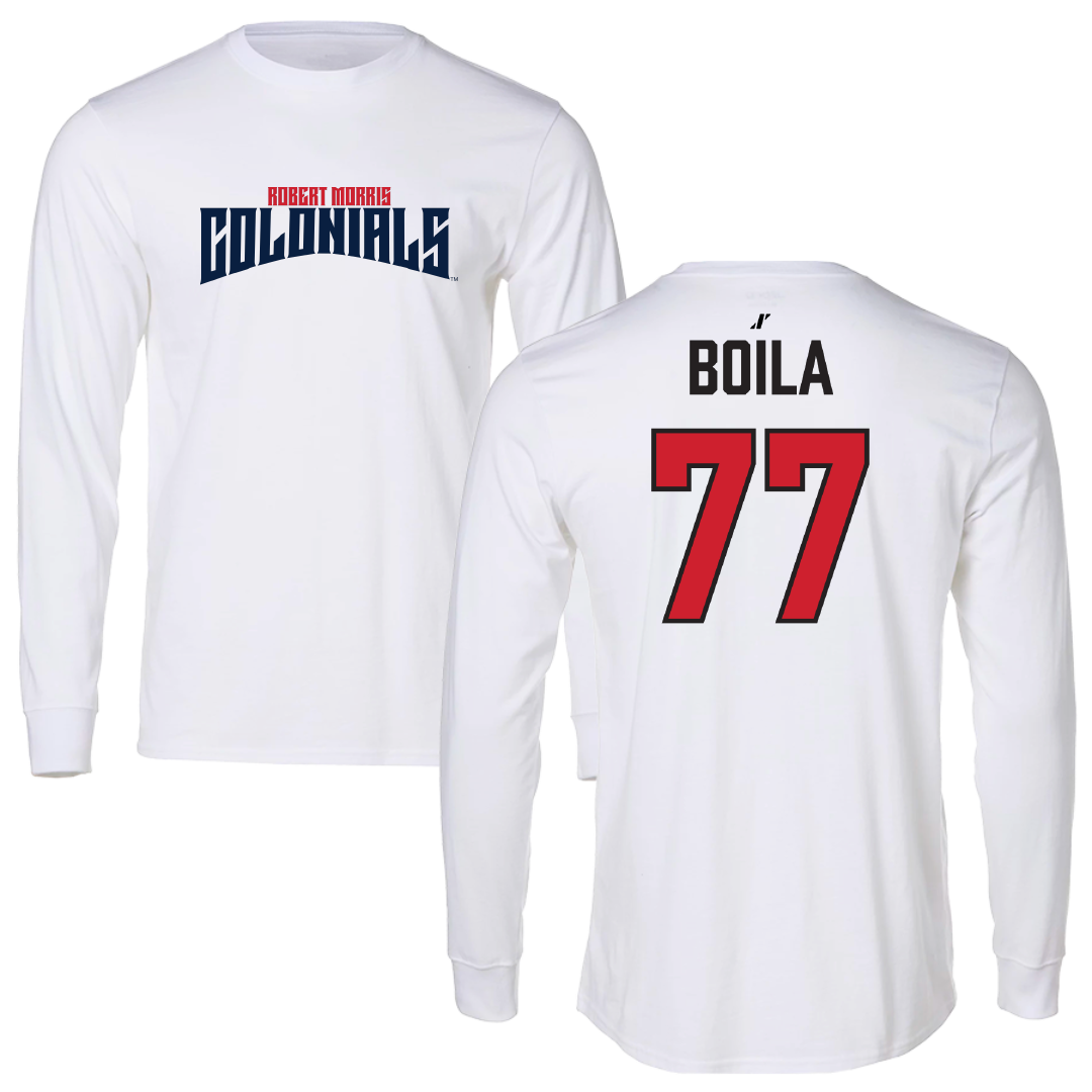 Robert Morris University Football White Classic Performance Long Sleeve - #77 Vincent Boila