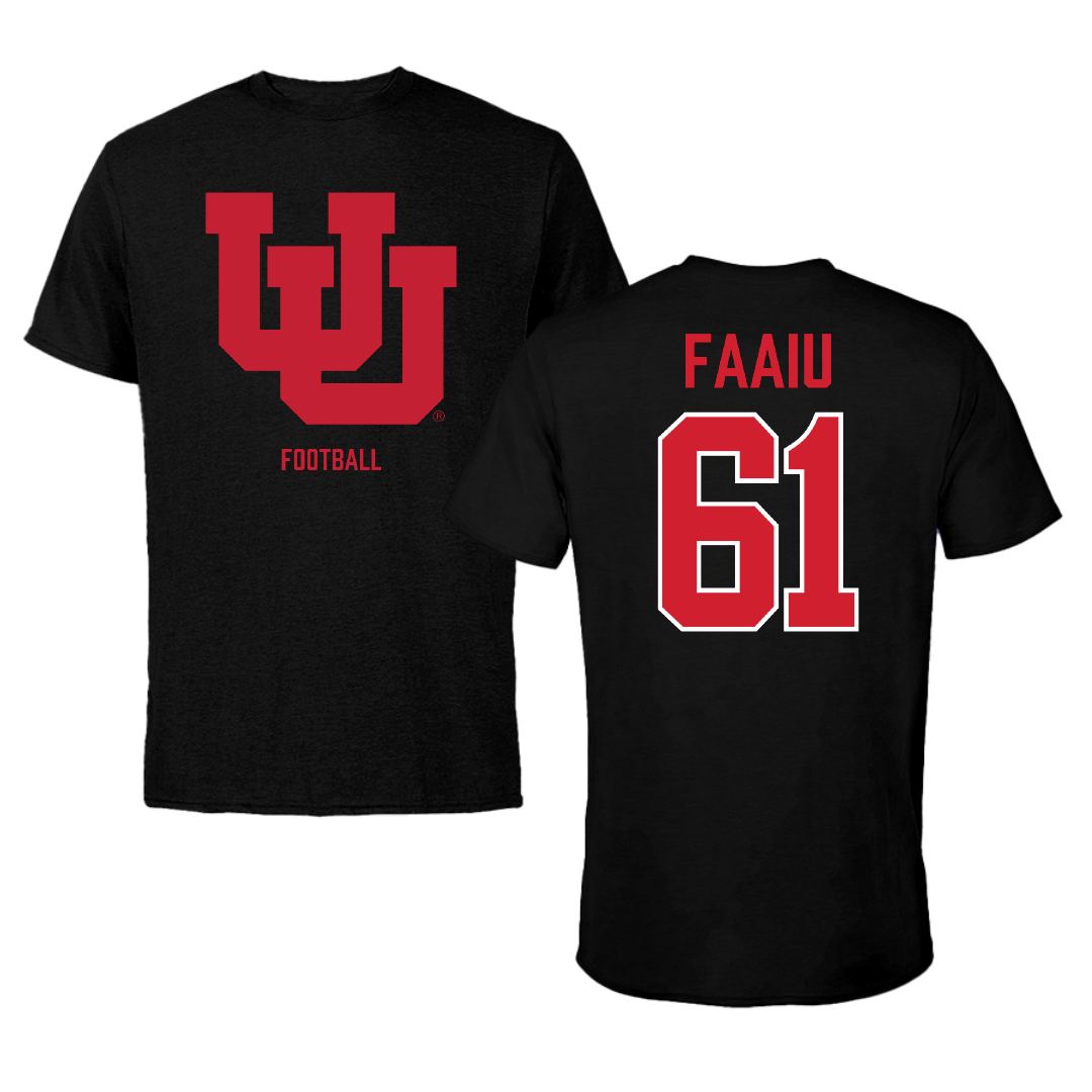 University of Utah Football Black Performance Tee - #61 Kolinu'u Faaiu