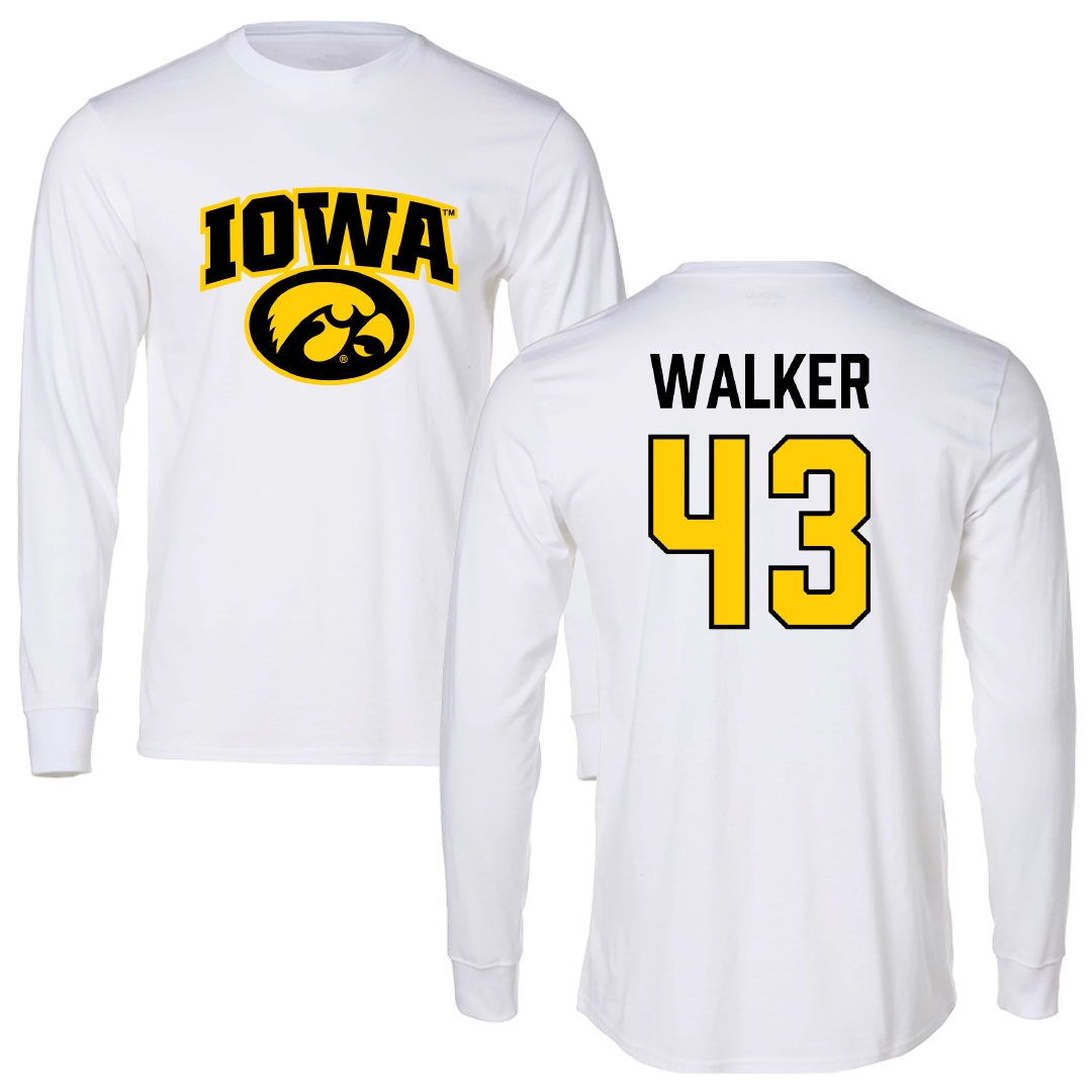 University of Iowa Baseball White Long Sleeve - #43 Bryson Walker